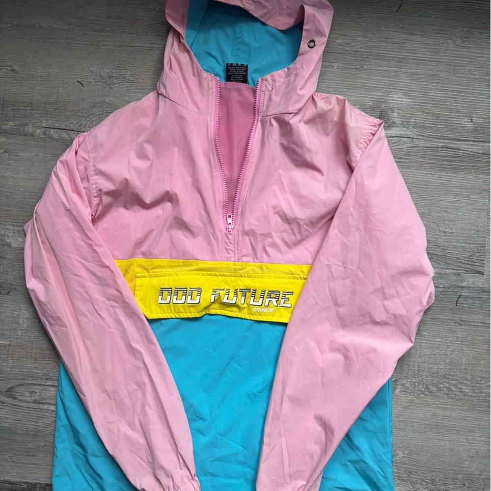 Pink and Blue Windbreaker with Yellow Accent